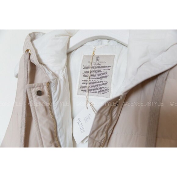 Brunello Women Cucinelli Vest Puffer Long Jacket Coat Monili trim size S - Picture 10 of 13